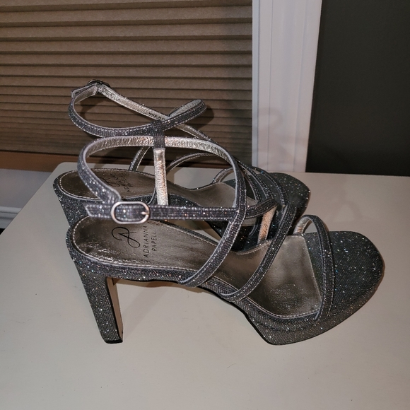 Adrianna Papell Shoes - Dark gray gunmetal sparkle open toe heeled sandal Adrianna Papell size 8